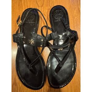 Tory Burch Black Paten Leather Sandals Size 9